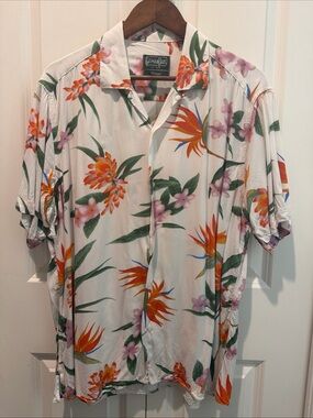 Gitman Bros Vintage Men's L Floral Hawaiian Short Sleeve Camp Loop Collar USA